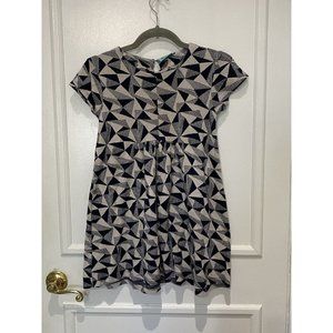 Girl's Wear Girls Geometric Print Flowy Navy Cream Cap Sleeved Dress Siz…